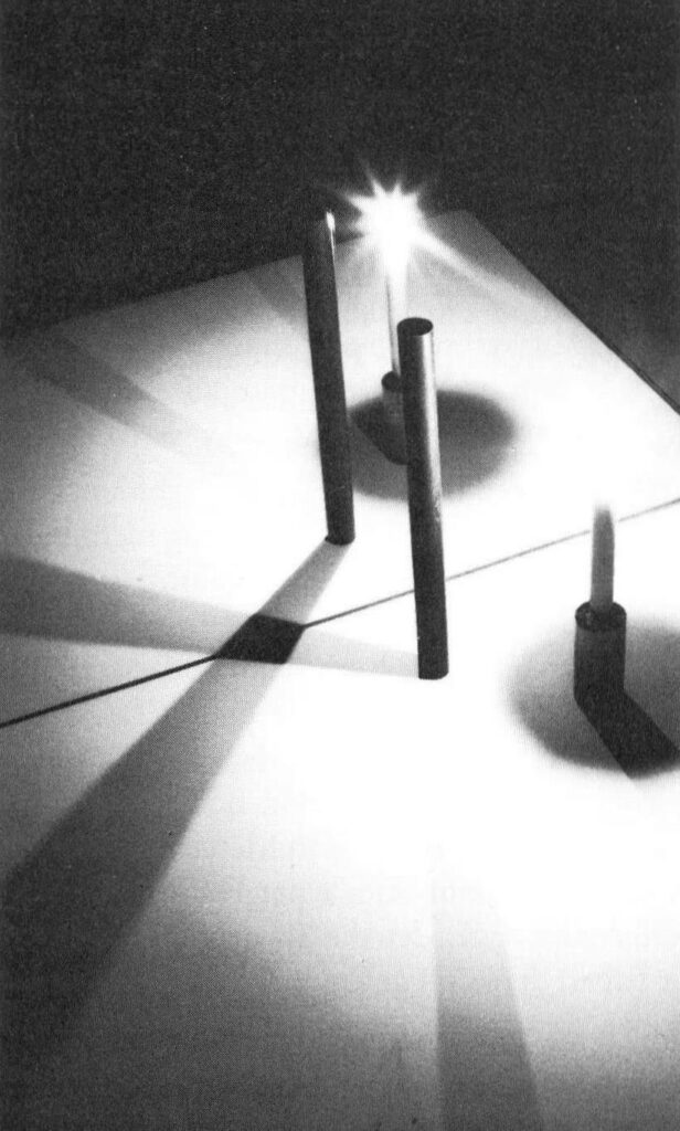 sl - Versuchsanordnung mit Spiegel Kerzen und Schattenstab